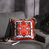 cheap Textured Throw Pillows-Decorative Toss Pillows Double Side Trend Brand Light luxury velvet tassel d Printing Pillow Case Cover Living room Bedroom Sofa Cushion cover