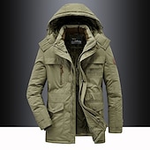 billiga Pufferjackor-herr vandrings fleece jacka vinterjacka tjock varm huva parka militär vindjacka utomhus avtagbar keps trenchcoat ytterkläder jakt skid snowboard camping grottning svart armé grön khaki mörkblå