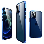 baratos Capas para iPhone-Capa para iPhone com Bumper de Metal de Vidro Temperado Duplo Lado Magnético – Capa Flip Clara para iPhone 16/15/14/13/12 Pro Max