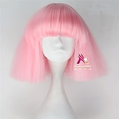 abordables Perruques de fête-perruque synthétique lady gaga perruque courte droite marron foncé gris argenté blond foncé rose vert cheveux synthétiques 12 pouces femmes confortables duveteuses rouge rose perruques de carnaval