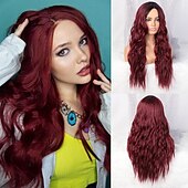 economico Parrucche sintetiche-parrucche grigie per le donne parrucche sintetiche lunghe ondulate parrucche ondulate lunghe d&#039;acqua parrucche ombre grigio biondo rosso parte centrale parrucche cosplay parrucche per feste di natale