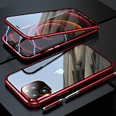 baratos Capas para iPhone-Capa para iPhone com Bumper de Metal de Vidro Temperado Duplo Lado Magnético – Capa Flip Clara para iPhone 16/15/14/13/12 Pro Max