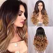 economico Parrucche sintetiche-parrucche grigie per le donne parrucche sintetiche lunghe ondulate parrucche ondulate lunghe d&#039;acqua parrucche ombre grigio biondo rosso parte centrale parrucche cosplay parrucche per feste di natale