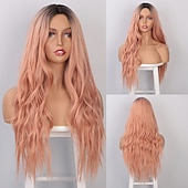 economico Parrucche sintetiche-parrucche grigie per le donne parrucche sintetiche lunghe ondulate parrucche ondulate lunghe d&#039;acqua parrucche ombre grigio biondo rosso parte centrale parrucche cosplay parrucche per feste di natale