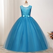 preiswerte Kleider für die Blumenmädchen-kinderkleidung Mädchen Blumenmädchen Kleid Kleid Einfarbig Ärmellos Hochzeit Party Spitze Gitter Kuschelig Polyester Maxi Blumenmädchenkleid Sommer 4-13 Jahre Buntes Lila Farbpulver Weiß