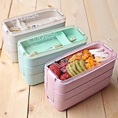 cheap Kitchen Storage-900ml Portable Lunch Box 3 Layer Wheat Straw Bento Boxes Microwave Dinnerware Food Storage Container Foodbox 1set