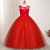 preiswerte Kleider für die Blumenmädchen-kinderkleidung Mädchen Blumenmädchen Kleid Kleid Einfarbig Ärmellos Hochzeit Party Spitze Gitter Kuschelig Polyester Maxi Blumenmädchenkleid Sommer 4-13 Jahre Buntes Lila Farbpulver Weiß