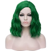 abordables Perruques de fête-Perruques vertes pour femmes Perruque synthétique vagues d&#039;eau Perruque vagues d&#039;eau courte arc-en-ciel rose vert noir blanc vert foncé cheveux synthétiques cheveux ombrés verts perruques d&#039;Halloween