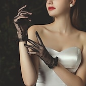 abordables Gants de Mariage-Gant vintage à longueur de poignet en dentelle  élégant avec bord  point ondulé gant de mariage  fête pour impressionner