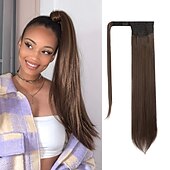 abordables Queue-de-cheval-Extensions de queue de cheval droites longues enroulées autour d&#039;un morceau de cheveux synthétiques clip dans les extensions de cheveux en queue de cheval cheveux synthétiques 28 pouces 150g