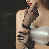 abordables Gants de Mariage-Gant vintage à longueur de poignet en dentelle  élégant avec bord  point ondulé gant de mariage  fête pour impressionner