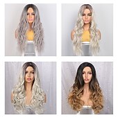 economico Parrucche sintetiche-parrucche grigie per le donne parrucche sintetiche lunghe ondulate parrucche ondulate lunghe d&#039;acqua parrucche ombre grigio biondo rosso parte centrale parrucche cosplay parrucche per feste di natale