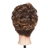 economico Clip nelle estensioni-piatto corto riccio disordinato estensione per chignon pettini per capelli elasticizzati facili clip in vassoio chignon posticci coda di cavallo - dal marrone scuro al ramato chiaro