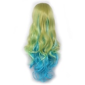 billige Filmkarakter parykker-cosplay parykk bølget midtdel parykk foto farge blanding rosa blå lilla blandet blå rosa a11 mørk brun / gylden blond syntetisk hår kvinners røde halloween parykker