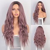 economico Parrucche sintetiche-parrucche grigie per le donne parrucche sintetiche lunghe ondulate parrucche ondulate lunghe d&#039;acqua parrucche ombre grigio biondo rosso parte centrale parrucche cosplay parrucche per feste di natale