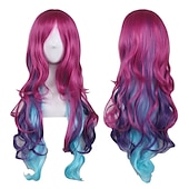 billige Filmkarakter parykker-cosplay parykk bølget midtdel parykk foto farge blanding rosa blå lilla blandet blå rosa a11 mørk brun / gylden blond syntetisk hår kvinners røde halloween parykker