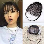 baratos Extensões de cabelo com gancho-grampo na franja - 100% cabelo humano franja fina grampo em extensões de cabelo, franja de franja de ar preto com postiços de cabelo para mulheres franja curvada para uso diário
