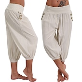 levne Hladké bavlněné plátěné kalhoty-dámské kalhoty na jógu boční kapsy harémové kalhoty capri kalhoty spodky rychleschnoucí odvod vlhkosti lehký hippie boho světle modrý mandarinkový prášek bílý fitness posilovna cvičení pilates léto
