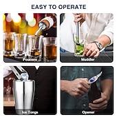 رخيصةأون كاسات الشراب-bartender kit cocktail shaker mixer stainless steel 350ml bar tool set with elegant bamboo stand perfect home bartending kit and martini cocktail shaker set