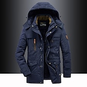billiga Pufferjackor-herr vandrings fleece jacka vinterjacka tjock varm huva parka militär vindjacka utomhus avtagbar keps trenchcoat ytterkläder jakt skid snowboard camping grottning svart armé grön khaki mörkblå