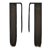 abordables Queue-de-cheval-Extensions de queue de cheval droites longues enroulées autour d&#039;un morceau de cheveux synthétiques clip dans les extensions de cheveux en queue de cheval cheveux synthétiques 28 pouces 150g