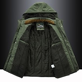 billiga Pufferjackor-herr vandrings fleece jacka vinterjacka tjock varm huva parka militär vindjacka utomhus avtagbar keps trenchcoat ytterkläder jakt skid snowboard camping grottning svart armé grön khaki mörkblå