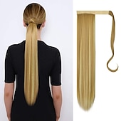 abordables Queue-de-cheval-Extensions de queue de cheval droites longues enroulées autour d&#039;un morceau de cheveux synthétiques clip dans les extensions de cheveux en queue de cheval cheveux synthétiques 28 pouces 150g