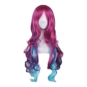 billige Filmkarakter parykker-cosplay parykk bølget midtdel parykk foto farge blanding rosa blå lilla blandet blå rosa a11 mørk brun / gylden blond syntetisk hår kvinners røde halloween parykker