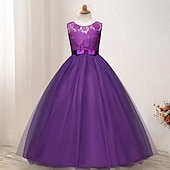 preiswerte Kleider für die Blumenmädchen-kinderkleidung Mädchen Blumenmädchen Kleid Kleid Einfarbig Ärmellos Hochzeit Party Spitze Gitter Kuschelig Polyester Maxi Blumenmädchenkleid Sommer 4-13 Jahre Buntes Lila Farbpulver Weiß