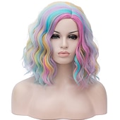 abordables Perruques de fête-Perruques vertes pour femmes Perruque synthétique vagues d&#039;eau Perruque vagues d&#039;eau courte arc-en-ciel rose vert noir blanc vert foncé cheveux synthétiques cheveux ombrés verts perruques d&#039;Halloween