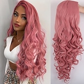 baratos Perucas Sintéticas-Perucas de Cosplay Onda Profunda Franja Lisa Peruca Longo A1 A2 A3 A4 A5 Cabelo Sintético Mulheres Clássico Moda Vermelho Preta
