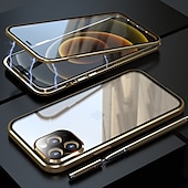 baratos Capas para iPhone-Capa para iPhone com Bumper de Metal de Vidro Temperado Duplo Lado Magnético – Capa Flip Clara para iPhone 16/15/14/13/12 Pro Max