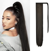 abordables Queue-de-cheval-Extensions de queue de cheval droites longues enroulées autour d&#039;un morceau de cheveux synthétiques clip dans les extensions de cheveux en queue de cheval cheveux synthétiques 28 pouces 150g