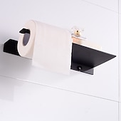 cheap Toilet Paper Holders-Stainless Steel Toilet Paper Holder New Design Tray Paper Roll Holder Bathroom Shelf Wall Mounted Matte Black 1pc