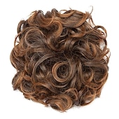 economico Clip nelle estensioni-piatto corto riccio disordinato estensione per chignon pettini per capelli elasticizzati facili clip in vassoio chignon posticci coda di cavallo - dal marrone scuro al ramato chiaro