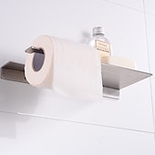 cheap Toilet Paper Holders-Stainless Steel Toilet Paper Holder New Design Tray Paper Roll Holder Bathroom Shelf Wall Mounted Matte Black 1pc