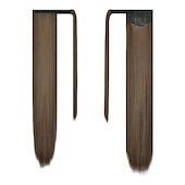 abordables Queue-de-cheval-Extensions de queue de cheval droites longues enroulées autour d&#039;un morceau de cheveux synthétiques clip dans les extensions de cheveux en queue de cheval cheveux synthétiques 28 pouces 150g
