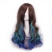 billige Filmkarakter parykker-cosplay parykk bølget midtdel parykk foto farge blanding rosa blå lilla blandet blå rosa a11 mørk brun / gylden blond syntetisk hår kvinners røde halloween parykker