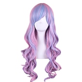 billige Filmkarakter parykker-cosplay parykk bølget midtdel parykk foto farge blanding rosa blå lilla blandet blå rosa a11 mørk brun / gylden blond syntetisk hår kvinners røde halloween parykker