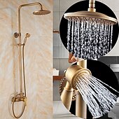 abordables Accesorios de ducha al aire libre-Grifo de ducha, juego de sistema de ducha, sistema de ducha de cobre antiguo antiguo de lluvia, grifos mezcladores de ducha de baño con válvula de cerámica
