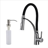 cheap Kitchen Faucets-Kitchen Faucet Set, Brush Nickel Single Handle One Hole Pull Out Centerset, Brass Kitchen Faucet with Supply Lines