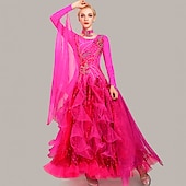 voordelige Ballroom danskleding-Ballroomdansen Kleding Borduurwerk Appliqués Kristallen / Bergkristallen Dames Opleiding Prestatie Lange mouw Organza Synthetische zijde