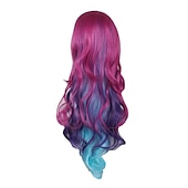 billige Filmkarakter parykker-cosplay parykk bølget midtdel parykk foto farge blanding rosa blå lilla blandet blå rosa a11 mørk brun / gylden blond syntetisk hår kvinners røde halloween parykker