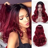 baratos Perucas Sintéticas-Perucas de Cosplay Onda Profunda Franja Lisa Peruca Longo A1 A2 A3 A4 A5 Cabelo Sintético Mulheres Clássico Moda Vermelho Preta