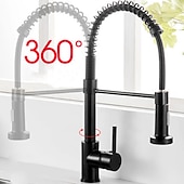 cheap Pullout Spray-Kitchen Sink Mixer Faucet with Pull Down Sprayer, 360 swivel High Arc Single Handle Spring Kitchen Taps Deck Mounted, One Hole Brass Kitchen Sink Faucet Centerset Water Taps