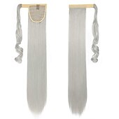 economico Code-Estensioni a coda di cavallo lunghe 26 pollici con clip sintetiche a coda di cavallo estensioni per capelli a coda di cavallo - grigio argento