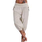 levne Hladké bavlněné plátěné kalhoty-dámské kalhoty na jógu boční kapsy harémové kalhoty capri kalhoty spodky rychleschnoucí odvod vlhkosti lehký hippie boho světle modrý mandarinkový prášek bílý fitness posilovna cvičení pilates léto