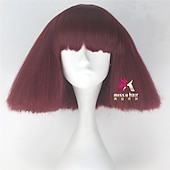 abordables Perruques de fête-perruque synthétique lady gaga perruque courte droite marron foncé gris argenté blond foncé rose vert cheveux synthétiques 12 pouces femmes confortables duveteuses rouge rose perruques de carnaval