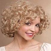 voordelige oudere pruik-roaring 20s pruik synthetische pruik krullend krullend pruik kort blond synthetisch haar vrouwen blond
