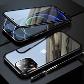 baratos Capas para iPhone-Capa para iPhone com Bumper de Metal de Vidro Temperado Duplo Lado Magnético – Capa Flip Clara para iPhone 16/15/14/13/12 Pro Max